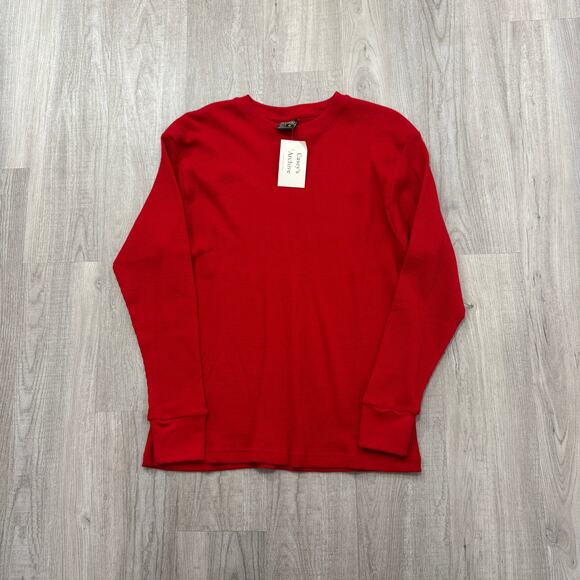 Vintage Gemrock Thermal Shirt Mens Medium Red Waffle Knit y2k Long Sleeve 2000s - Picture 1 of 6